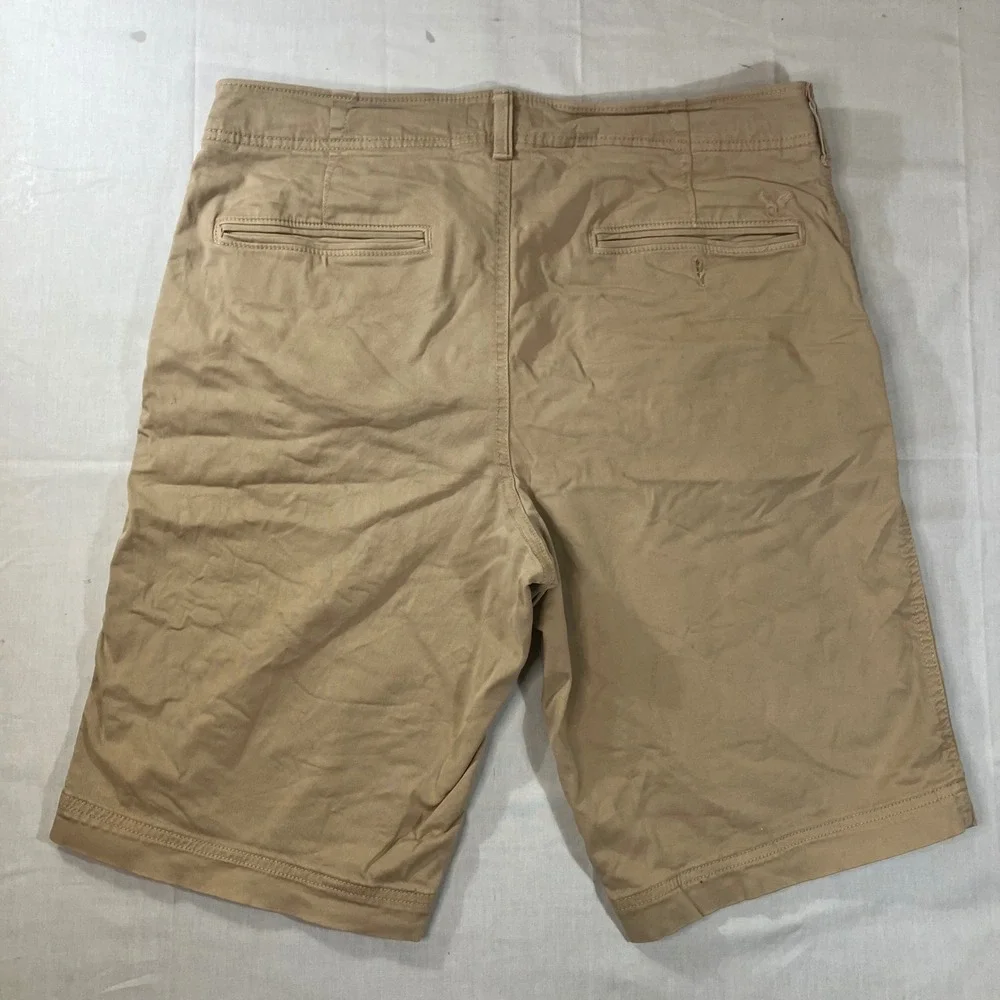 American Eagle Extreme Flex Longer Length Khaki Chino Shorts Mens 34 Tan Stretch